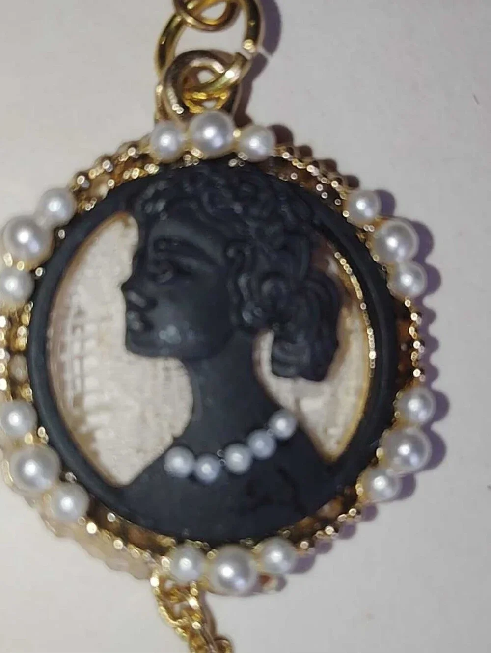 Vintage-Inspired Black Cameo White Lace & Pearl Drop Earrings Gold Dangle Heart